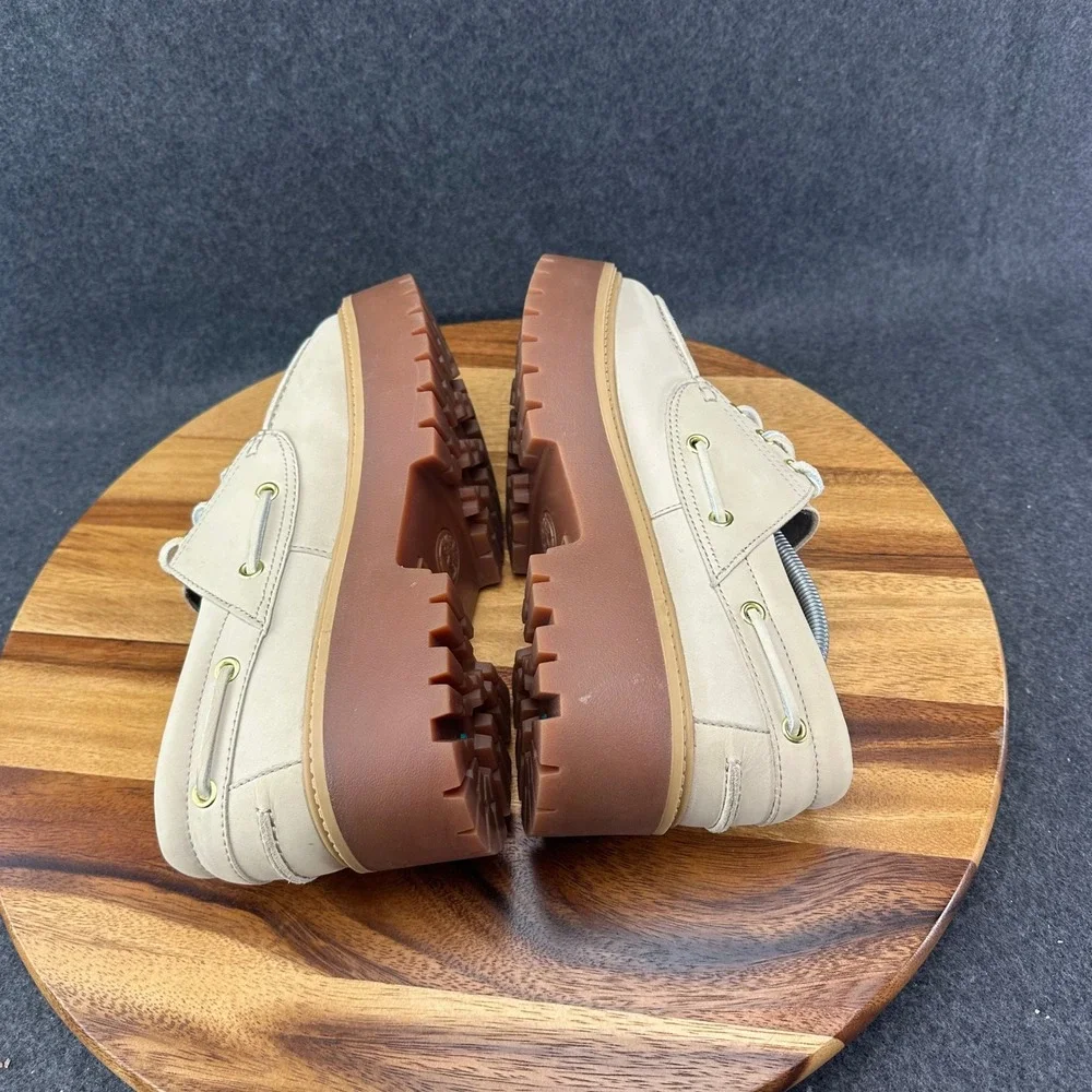 Timberland Stone Street Boat Shoe Beige Leather Platform Lug Sole TB0A6AVY236 10